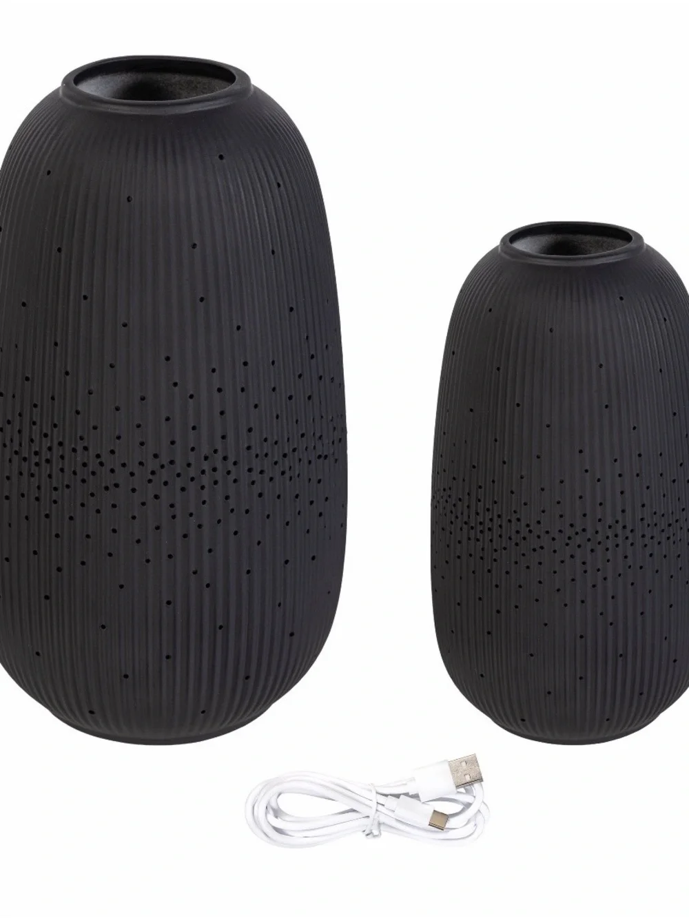 NEW Evergreen Rechargeable Porcelain LED Lanterns - Set of 2 - Matte Black OB